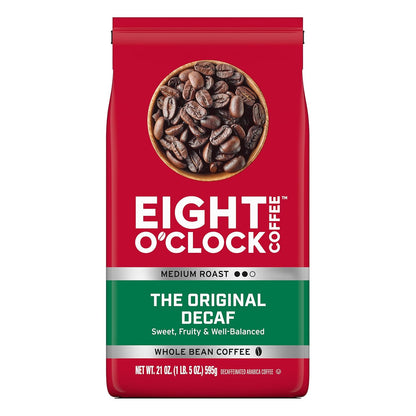 Eight O' Clock Decaf Medium Roast Whole Bean Coffee 21 oz (6 Pack)