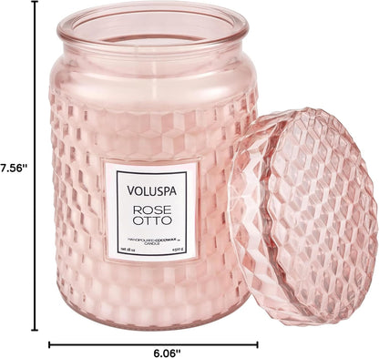 Voluspa Rose Otto, Large Candle Jar, 18 Ounce, 100 Hour Burn Time, Coconut Wax for Clean Burning, Handcrafted in The USA