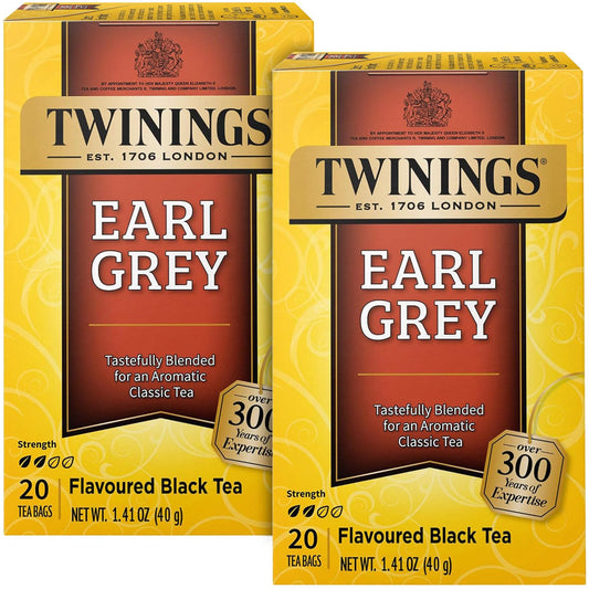 Twinning's Of London Earl Grey Black Tea 20 individual tea bags 1.41OZ ( Pack of 6)