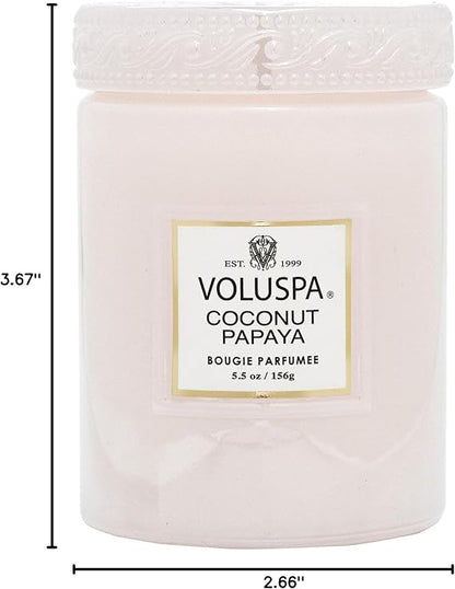 Voluspa Coconut Papaya, Small Candle Jar, 5.5 oz, 50 Hour Burn Time, Coconut Wax for Clean Burning, Handcrafted in The USA