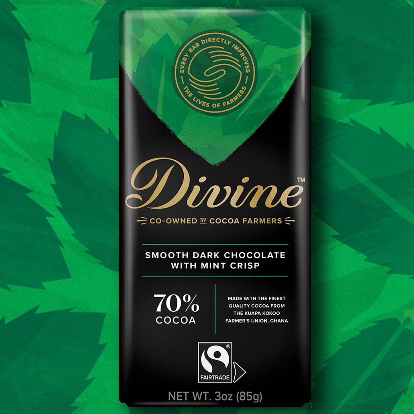 DIVINE CHOCOLATE Chocolate, 70% Dark Chocolate with Mint Crisp, 3 Oz pack of 12