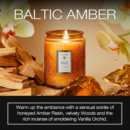 Voluspa Baltic Amber, Small Candle Jar, 5.5 oz, 50 Hour Burn Time, Coconut Wax for Clean Burning, Handcrafted in the USA