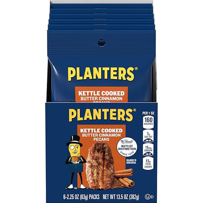 Planters Kettle Cooked Butter Cinnamon Pecans 2.25 oz bags ( Case Pack of 6)