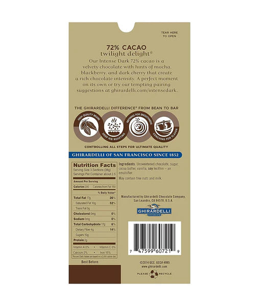 Ghirardelli Intense Dark 72% Chocolate 3.5 ounce