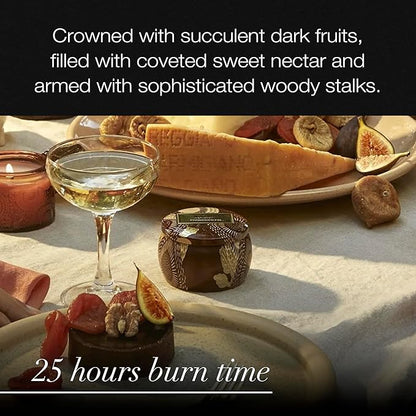 Voluspa Forbidden Fig, Mini Tin Candle, 4 oz, 25 Hour Burn Time, Coconut Wax for Clean Burning, Handcrafted in The USA