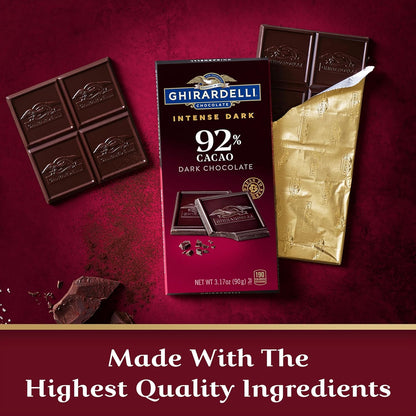 Ghirardelli Intense Dark 92% Cocoa 3.17 oz Dark Chocolate Bar Pack of 12