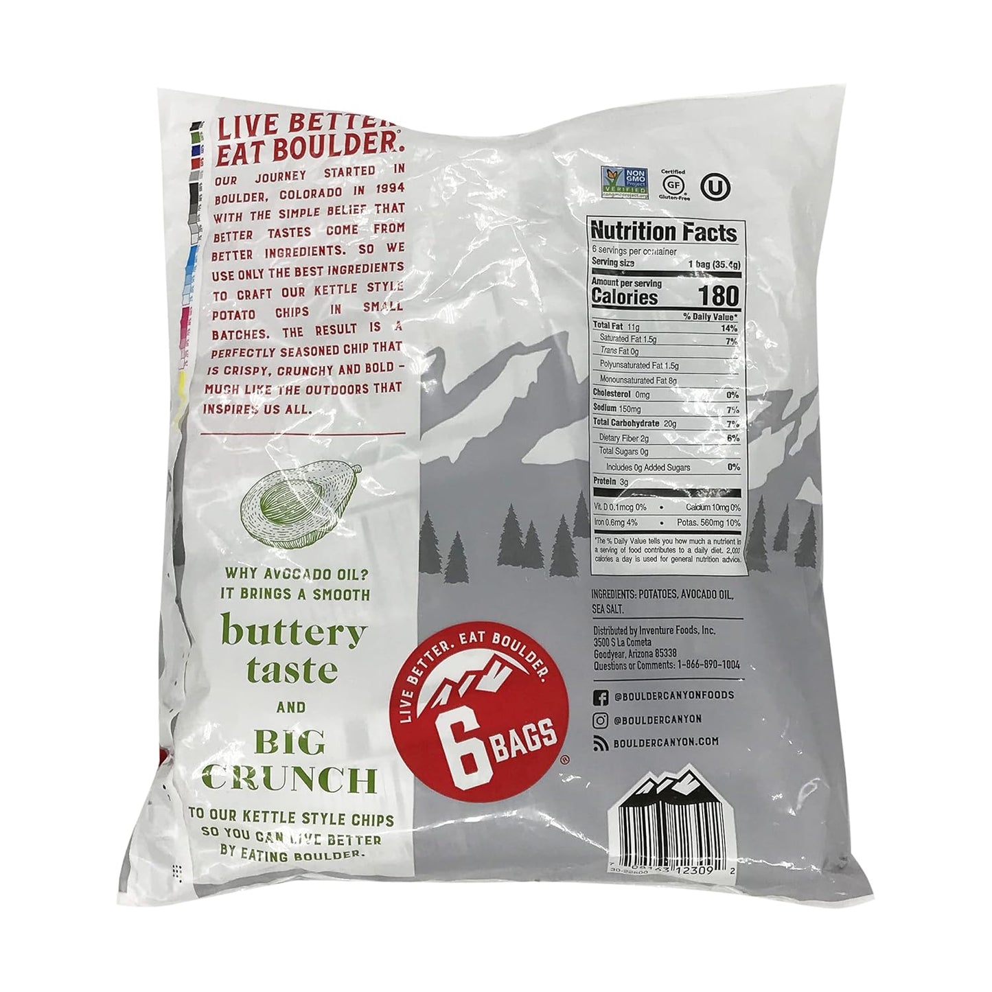 Boulder Canyon Potato Chips Classic Sea Salt With Avocado Oil | 6 - 1.25 oz Bags (Case Pack of 8)