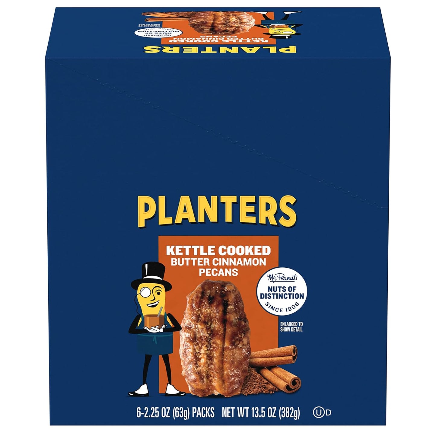 Planters Kettle Cooked Butter Cinnamon Pecans 2.25 oz bags ( Case Pack of 6)