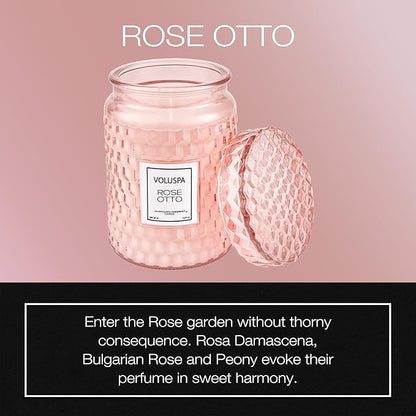 Voluspa Rose Otto, Large Candle Jar, 18 Ounce, 100 Hour Burn Time, Coconut Wax for Clean Burning, Handcrafted in The USA