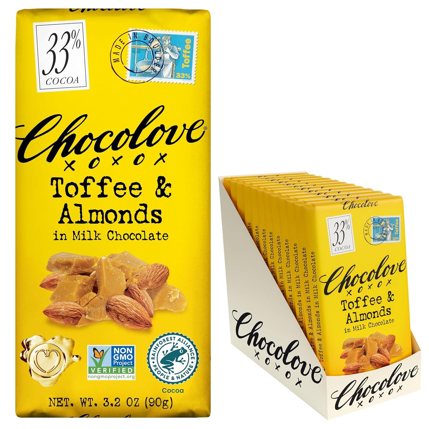 Chocolove Tofffee & Almonds Milk Chocolate 3.2 oz - 12 Pack
