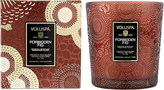 Voluspa Forbidden Fig, Classic Boxed Candle, 9 oz, 60 Hour Burn Time, Coconut Wax for Clean Burning, Handcrafted in The USA
