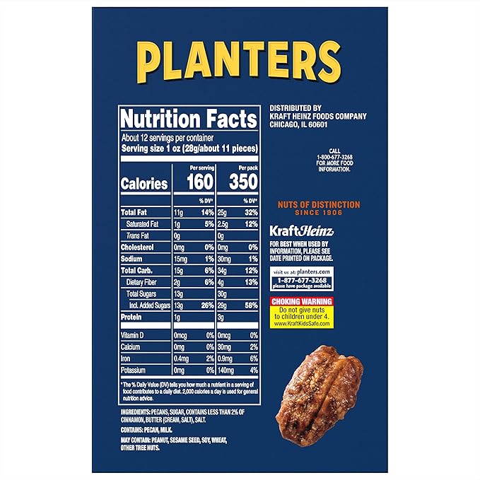 Planters Kettle Cooked Butter Cinnamon Pecans 2.25 oz bags ( Case Pack of 6)