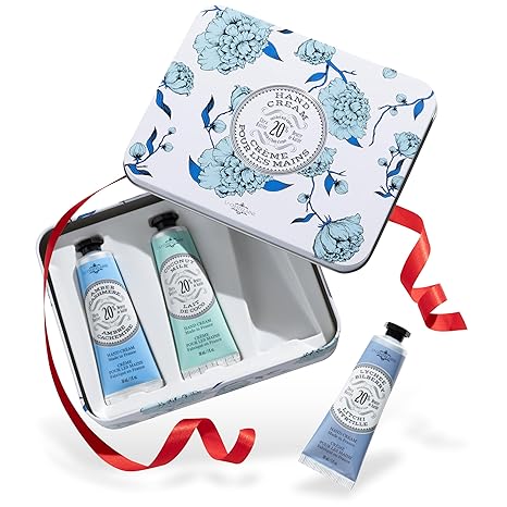 La Chatelaine Hand Cream Trio Tin Gift Set | Mother's Day | Ready-To-Gift Decorative Tin | Plant-Based | Made in France with 20% Organic Shea Butter (Amber Cashmere, Coconut Milk, Lychee Bil