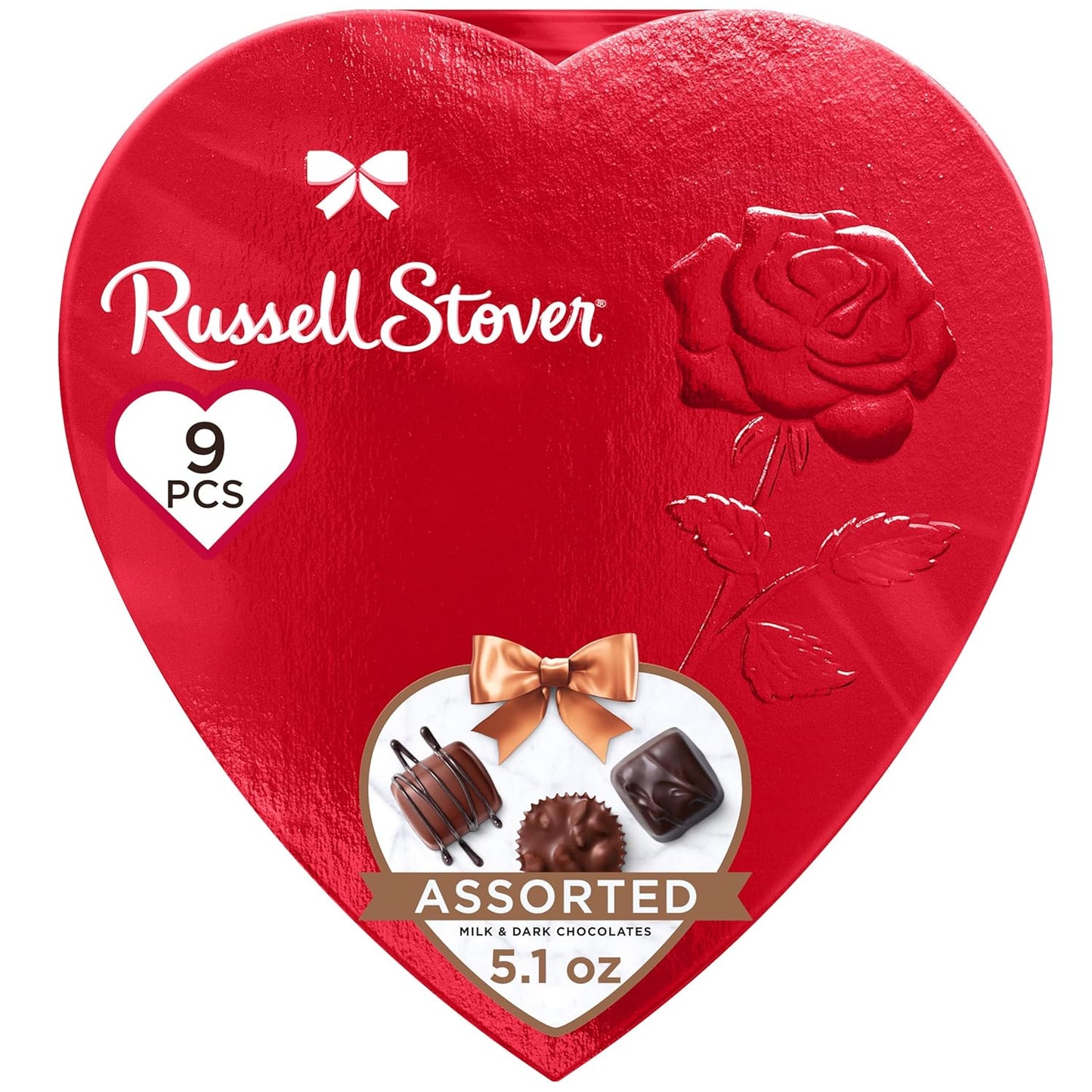 Russell Stover Valentines Heart Assorted Milk and Dark Chocolates 5.1oz (Case Pack of 12)