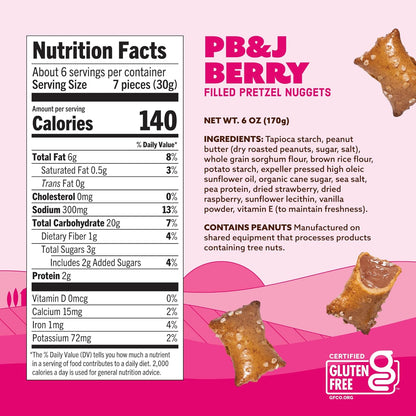 Quinn PB & J Berry Filled Pretzel Nuggets 6 oz ( Pack of 8)