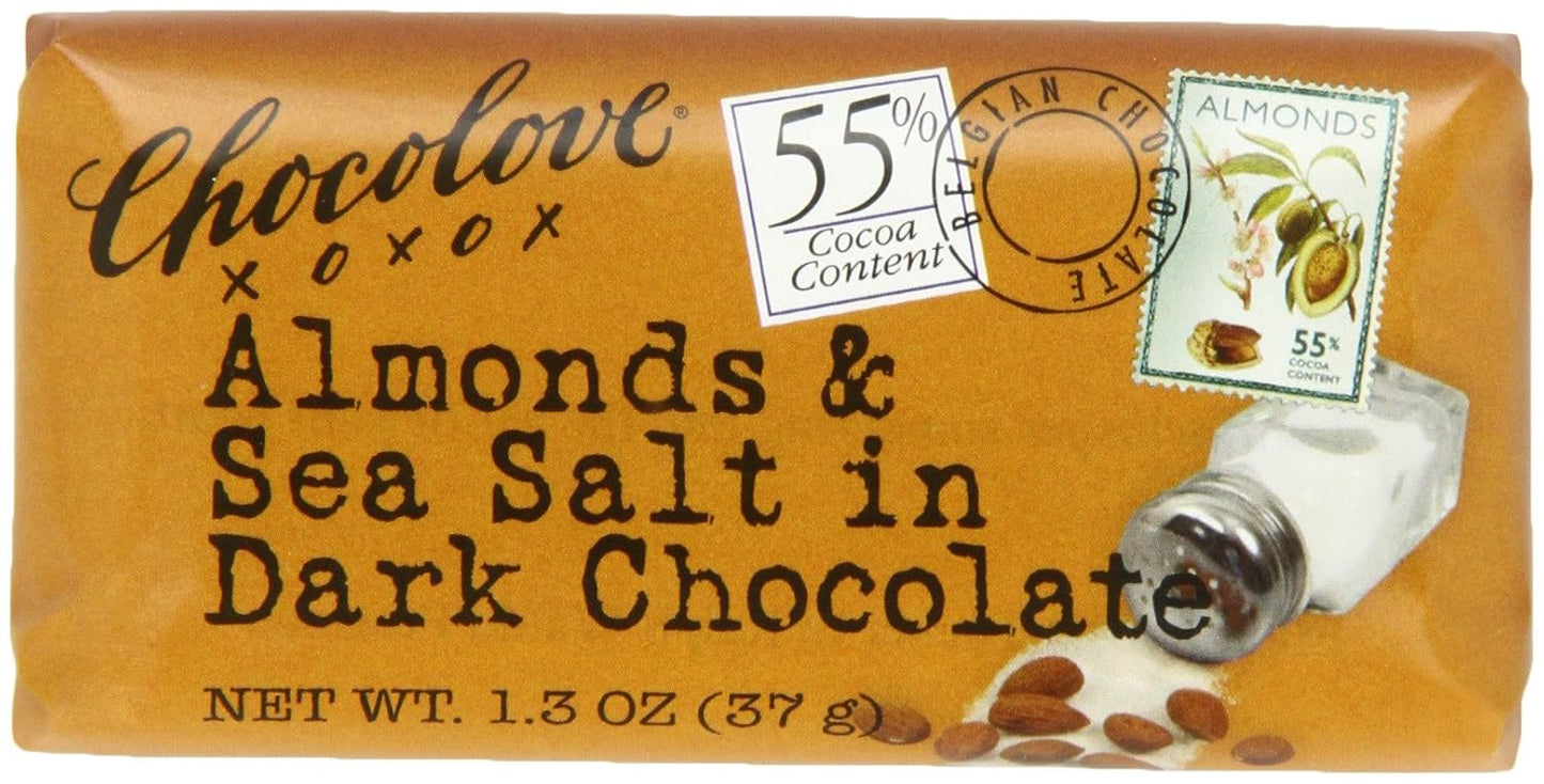 Chocolove XOXOX - Dark Chocolate - Almond & Sea Salt-Bar- 1.3 oz - Pack of 12