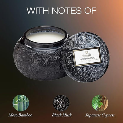 Voluspa Moso Bamboo, Glass Chawan Bowl Candle, 14 ounce, 50 Hour Burn Time, Coconut Wax for Clean Burning, Handcrafted in the USA