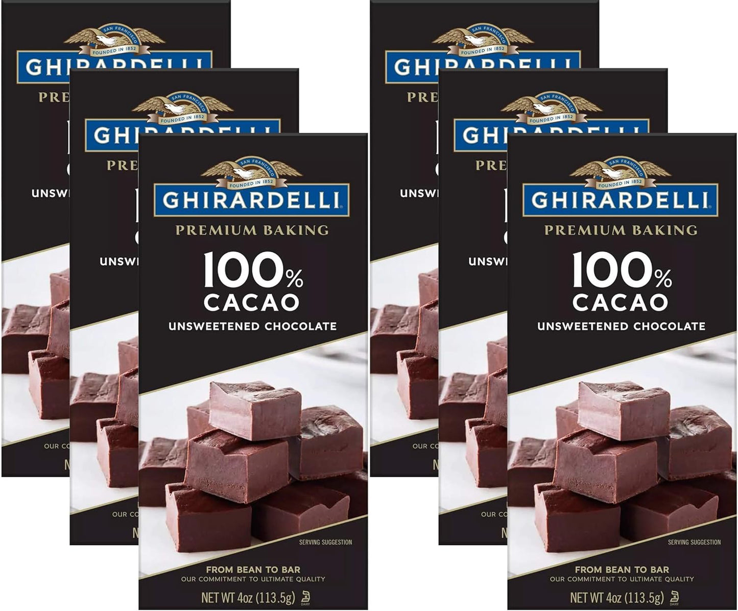 Ghirardelli Chocolate Baking Bar, 100% Cacao Unsweetened Chocolate, 4-Ounce Bars (Pack of 6)