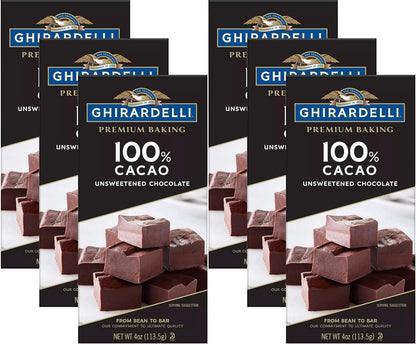 Ghirardelli Chocolate Baking Bar, 100% Cacao Unsweetened Chocolate, 4-Ounce Bars (Pack of 6)