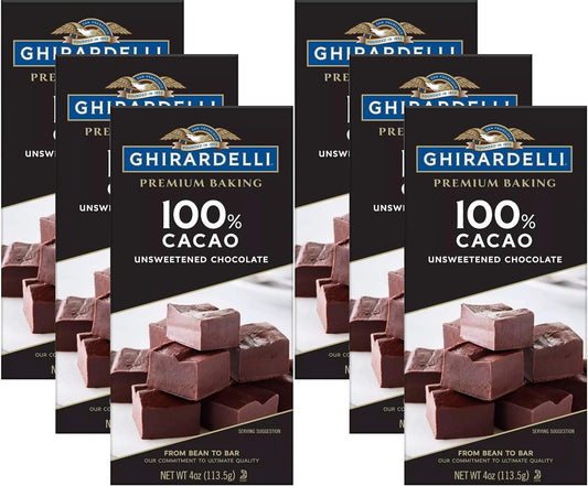 Ghirardelli Chocolate Baking Bar, 100% Cacao Unsweetened Chocolate, 4-Ounce Bars (Pack of 6)