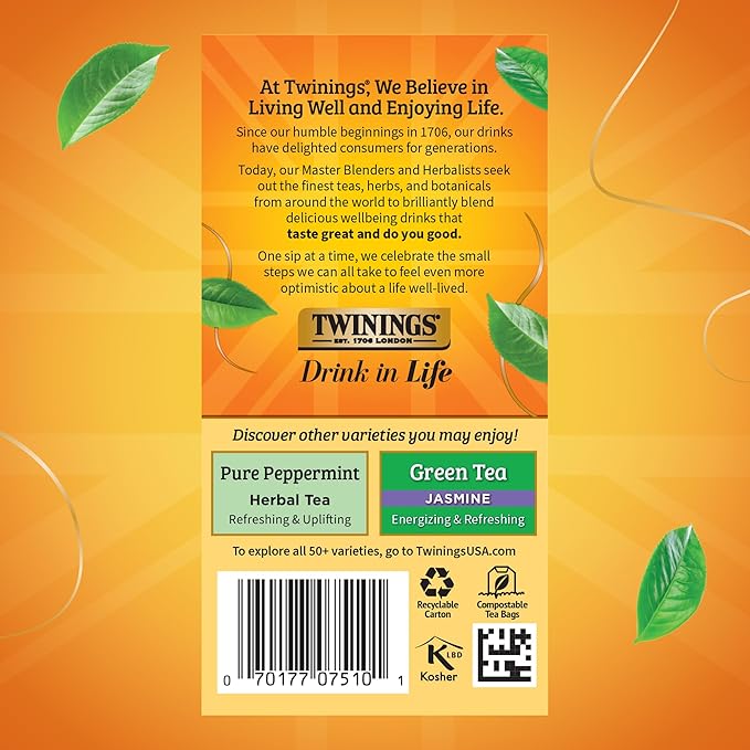 Twinnings Of London Herbal Tea Lemon & Ginger 20 Individual Tea Bags 1.06OZ Pack of 6