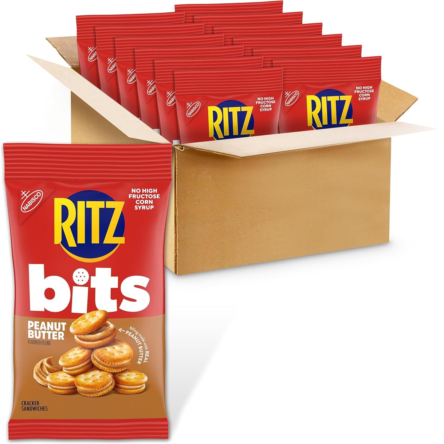RITZ Bits Peanut Butter Cracker Sandwiches, Big Bag, 3 Ounce (Pack of 12)