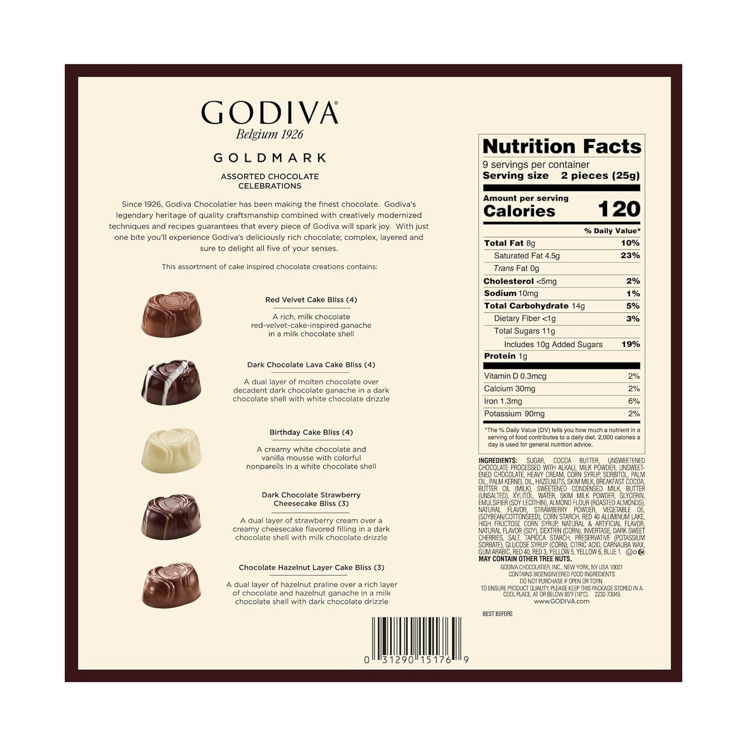 Godiva Assorted Cake Inspired Chocolates 6.6 oz (15 piece)