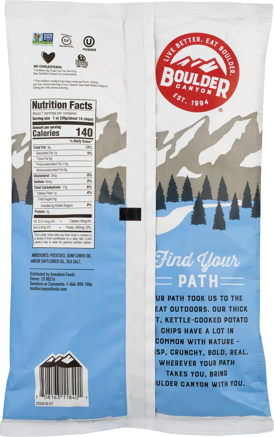 Boulder Canyon Lightly Salted Kettle Potato Chips 6.5 oz Bag (Pack of 12)