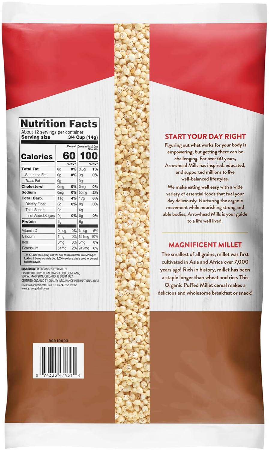 Arrowhead Mills Whole Grain Puffed Millet Cereal, 6-Ounce Bags ( pack of 48)