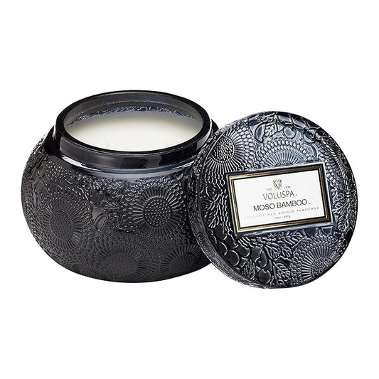 Voluspa Moso Bamboo, Glass Chawan Bowl Candle, 14 ounce, 50 Hour Burn Time, Coconut Wax for Clean Burning, Handcrafted in the USA