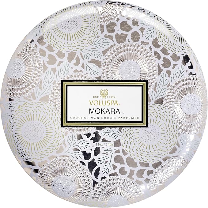 Voluspa Mokara Three Wick Round Tin Candle - Coconut Wax Bougie Parfumee 12 oz.