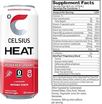 CELSIUS HEAT Inferno Punch Performance Energy Drink 16oz. Cans