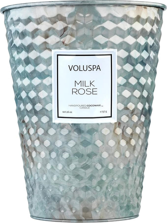 Voluspa Milk Rose, 2 Wick Tin Candle, 26 Ounce, 80 Hour Burn Time, Coconut Wax for Clean Burning, Handcrafted in The USA