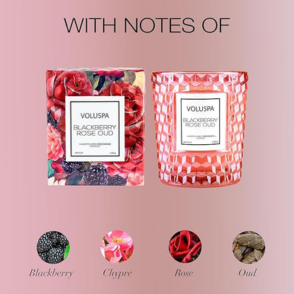 Voluspa BlackBerry Rose Oud, Classic Candle Jar, 6.5 oz, 40 Hour Burn Time, Coconut Wax for Clean Burning, Handcrafted in The USA