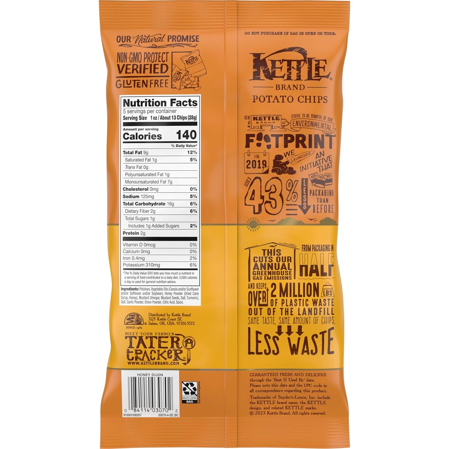 Kettle Brand Honey Dijon Potato Chips Non-GMO 5 oz - 15 Pack