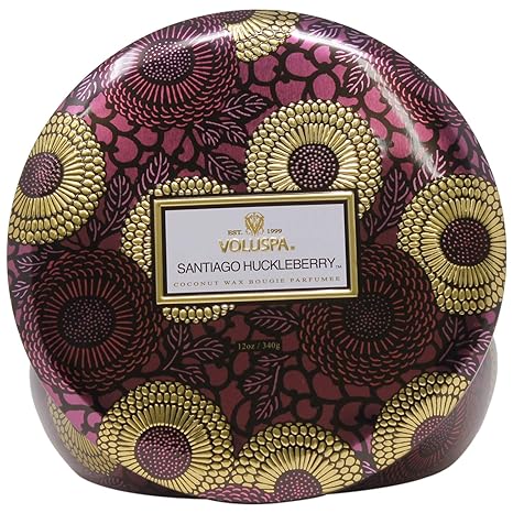 Voluspa Santiago Huckleberry Candle | 3 Wick Tin | 12 Oz. | 40 Hour Burn Time | Coconut Wax for Clean Burning
