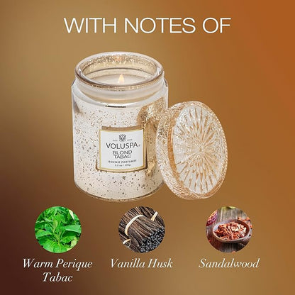 Voluspa Blond Tabac, Small Candle Jar, 5.5 oz, 50 Hour Burn Time, Coconut Wax for Clean Burning, Handcrafted in The USA