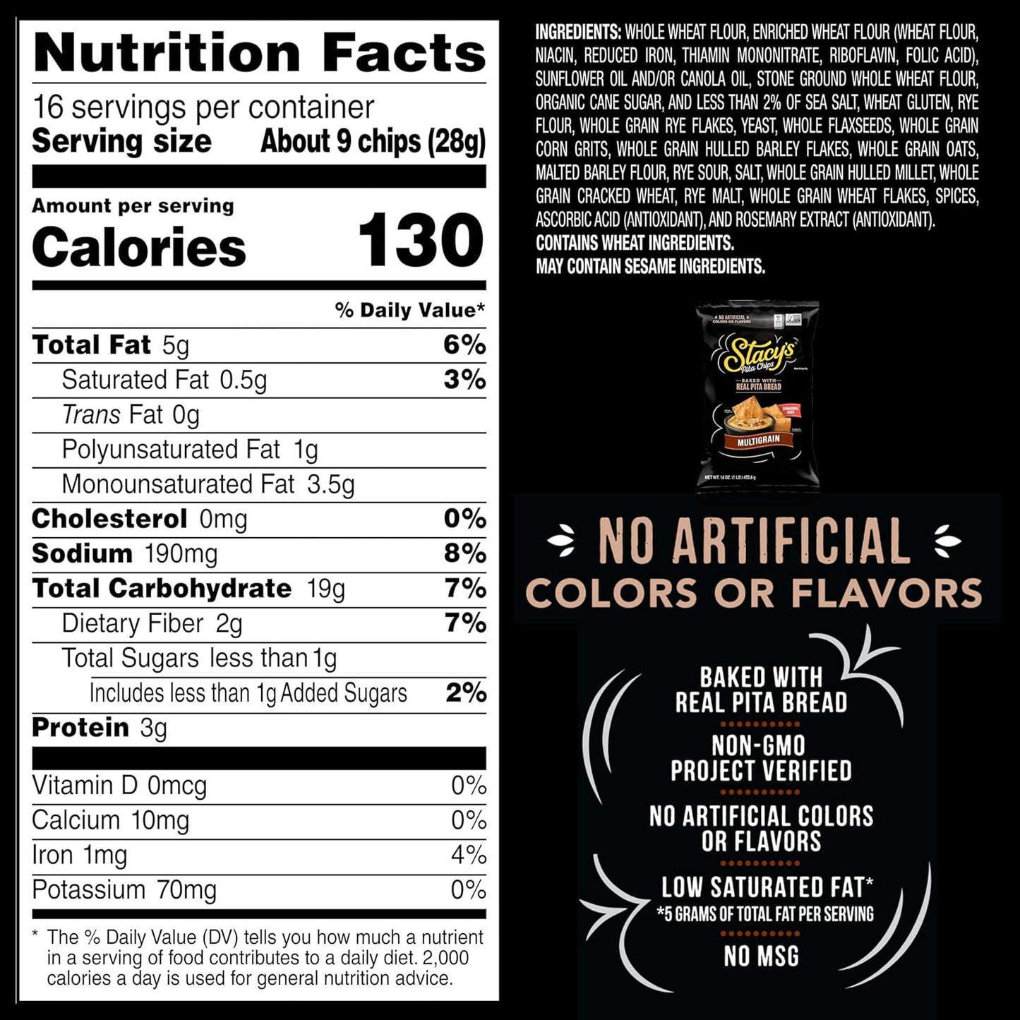 Stacy’s Baked Pita Chips Multigrain 16 oz (6 Pack)
