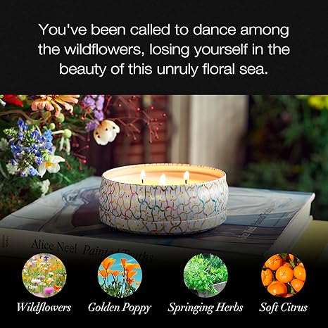 Voluspa Wildflowers, 3 Wick Tin Candle, 12 Ounce, 40 Hour Burn Time, Coconut Wax for Clean Burning, Handcrafted in The USA