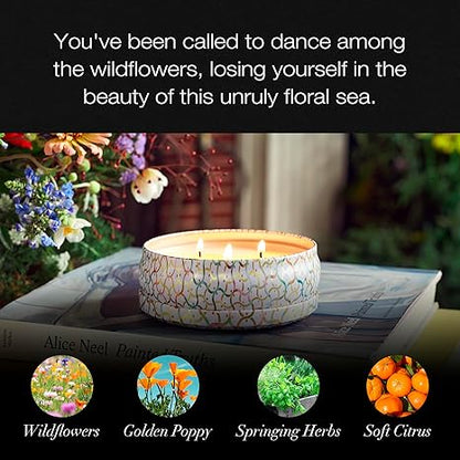 Voluspa Wildflowers, 3 Wick Tin Candle, 12 Ounce, 40 Hour Burn Time, Coconut Wax for Clean Burning, Handcrafted in The USA
