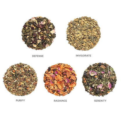 Tea Forte Single Steeps Loose Leaf Wellness Tea Sampler, Assorted Variety Tea Box, Single Serve Pouches, 15 Count