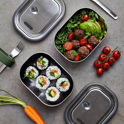 BLACK + BLUM | Leak-Proof Oven Safe Plastic Free Meal Prep Lunch Food Container, Olive, 600ml / 20fl, Stainless Steel & Silicone