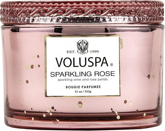 Voluspa Sparkling Rose Candle | Corta Maison Boxed Glass | 11 Ounces | 45 Hour Burn Time | Vegan | Proprietary Coconut Wax and All Natural Wicks for a Cleaner Burn