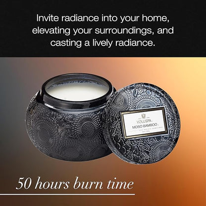 Voluspa Moso Bamboo, Glass Chawan Bowl Candle, 14 ounce, 50 Hour Burn Time, Coconut Wax for Clean Burning, Handcrafted in the USA