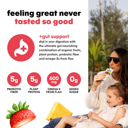 Noka Superfood Fruit Smoothie Pouches, Strawberry Pineapple, Healthy Snacks with Flax Seed, Prebiotic Fiber and Plant Protein, Vegan and Gluten Free, Organic Squeeze Pouch, 4.22 oz, 6 Count