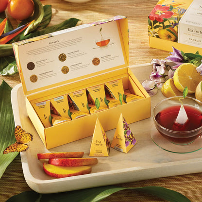 Tea Forte Petite Presentation Box Tea Samplers, Assorted Variety Tea Box, 10 Handcrafted Pyramid Tea Infusers (Paradis)