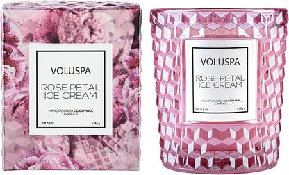 Voluspa Rose Petal Ice Cream, Classic Candle Jar, 6.5 Ounce, 40 Hour Burn Time, Coconut Wax for Clean Burning, Handcrafted in The USA