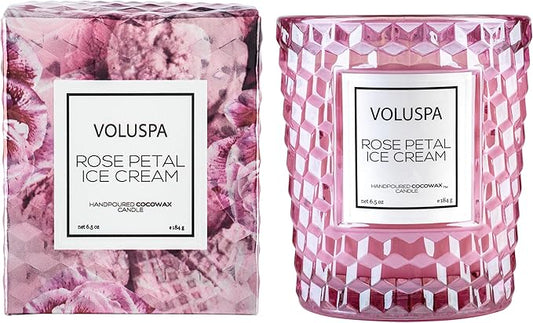 Voluspa Rose Petal Ice Cream, Classic Candle Jar, 6.5 Ounce, 40 Hour Burn Time, Coconut Wax for Clean Burning, Handcrafted in The USA