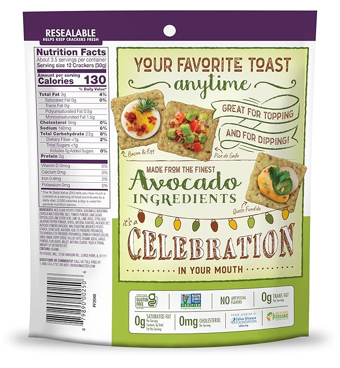 CrunchMaster Avocado, Salt and Pepper Toast Crackers 3.54 oz Bag (Case pack of 12)