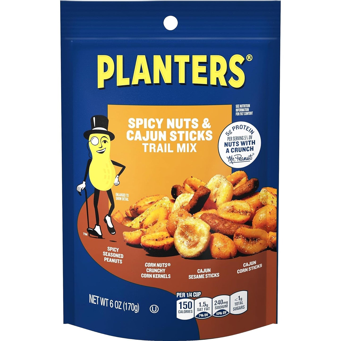 PLANTERS Spicy Nuts & Cajun Sticks Trail Mix- Mixed Nuts Trail Mix Snack Packs, 6 oz Bags (Pack of 12)